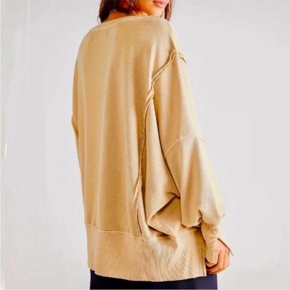 We The Free Camden Sweatshirt Oversized Loose Fit Beige Tan L - Picture 2 of 9